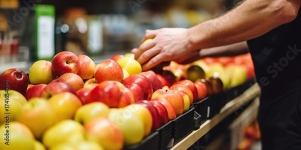 Fototapeta A Stunning Fresh Variety of Apples Artfully Arranged in the Grocery Store Display Area