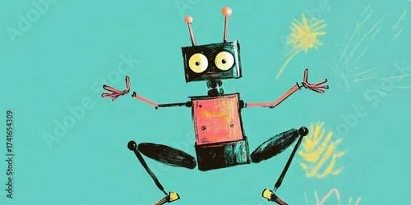Fototapeta A Colorful Cartoon Robot Featuring a Playful Expression Captivating All Who See It