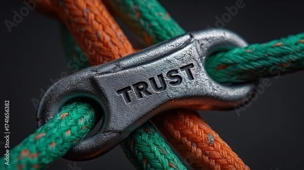 Obraz TRUST" clevis binding colorful ropes on dark