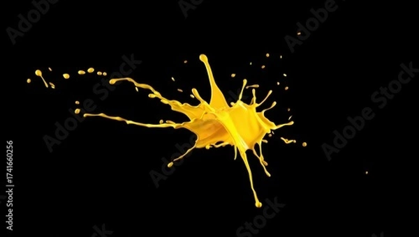 Fototapeta A vibrant burst of golden-yellow paint splashes dynamically against black — energetic, bold, and artistic, capturing motion and creativity in a single explosive moment.
