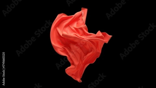 Fototapeta A vibrant red fabric billows dynamically in mid-air against black — fluid, dramatic, and full of motion, capturing the elegance and energy of flowing textile.