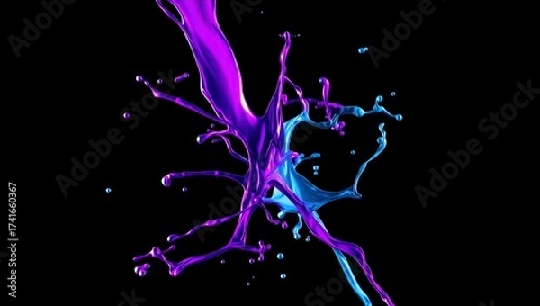 Fototapeta A vibrant splash of purple and blue liquid explodes dynamically against black — energetic, artistic, and visually striking with bold color contrast and motion.
