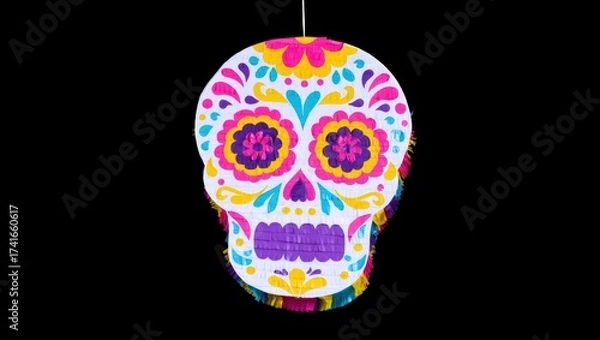 Fototapeta Vibrant sugar skull lantern glows with floral patterns — festive, colorful & full of Day of the Dead magic. Perfect for celebration or art vibes! 🎨💀 #SugarSkull #DíaDeMuertos