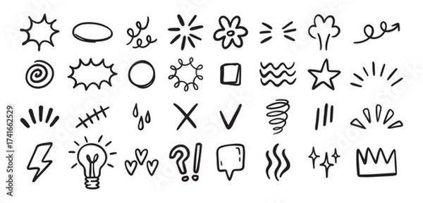 Fototapeta Expression sign hand drawn doodle set for concept design. Expression elements isolated on white background.