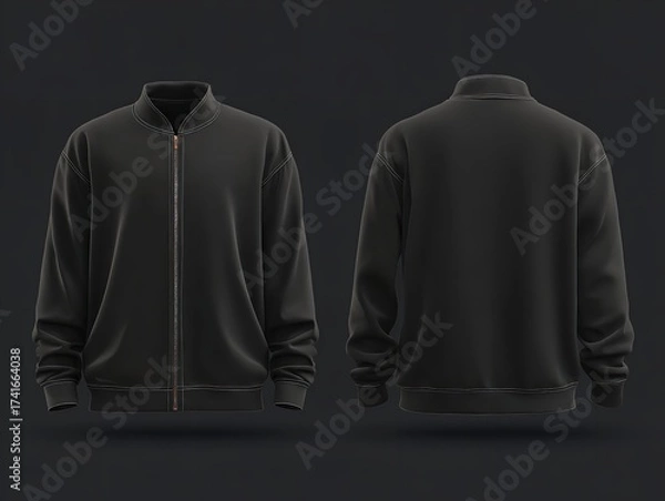 Fototapeta Sleek black bomber jacket front and back view for modern fashion designs and apparel mockups