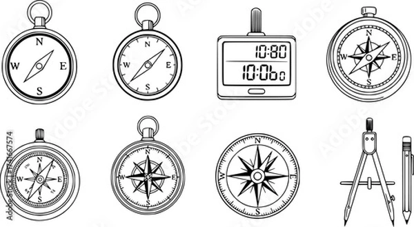 Fototapeta Set of compass vector icon