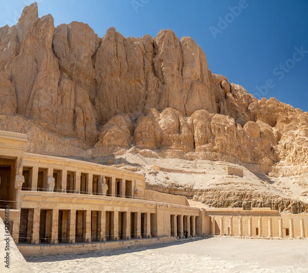 Obraz LUXOR, EGYPT : The Mortuary Temple of Hatshepsut at Valley of the Queens, an impressive ancient Egyptian monument built into limestone cliffs, visited by travelers from around the world.