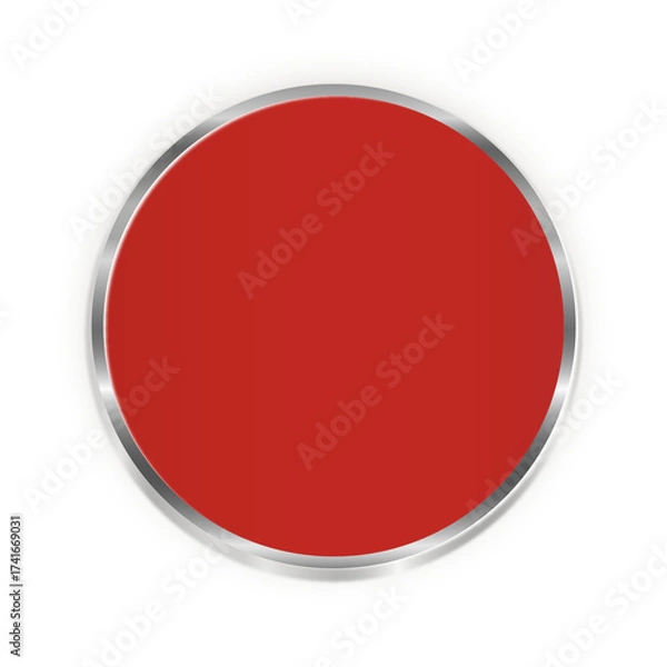 Fototapeta Red Metallic Circle Button with Silver Border