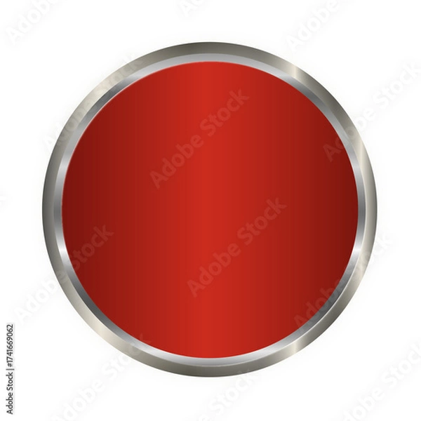 Fototapeta Red Metallic Circle Button with Silver Border