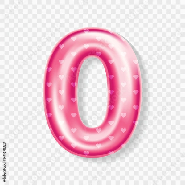 Obraz Editable 3D Pink Heart Balloon Number 0 Isolated on Transparent Background with Cute Design for Birthday or Party