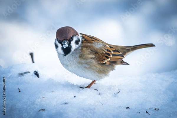 Fototapeta sparrow on snow