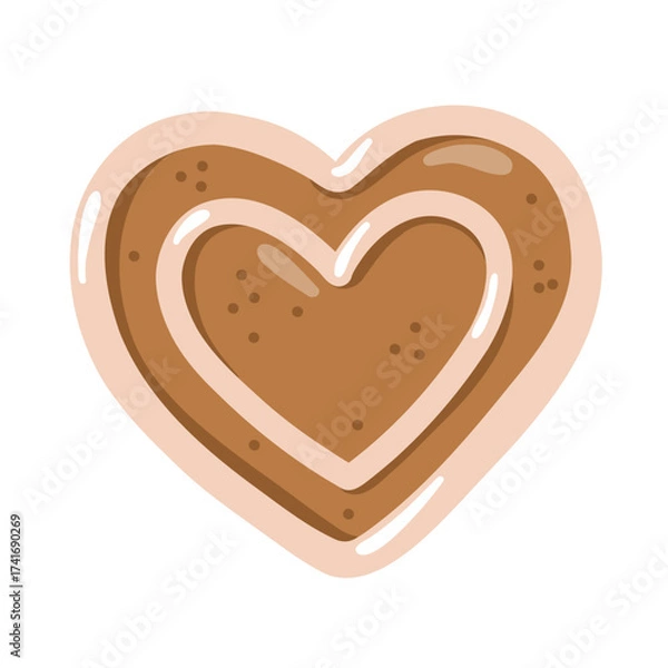 Fototapeta Cute cartoon gingerbread cookie in heart shape. Hand drawn vector isolated illustration.