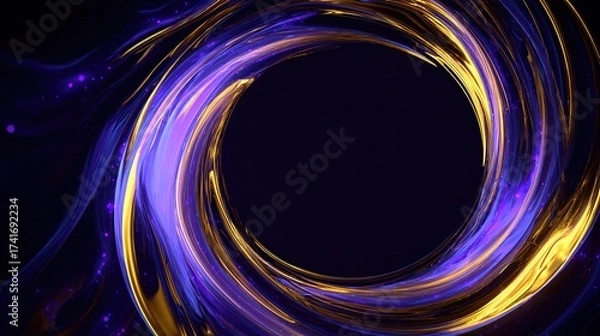 Fototapeta Abstract swirling vortex of purple and gold light surrounding a dark circular void