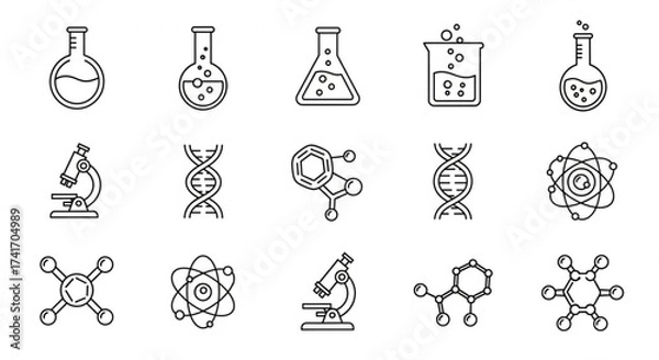 Fototapeta Illustration of science and laboratory equipment including beakers microscopes dna and molecular structures created with generated ai