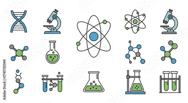 Fototapeta Illustration showing dna double helix microscopes atoms molecules and laboratory glassware in science theme created with generated ai