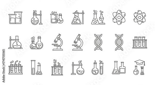 Fototapeta Line art illustration featuring various scientific laboratory equipment and molecular structures depicted clearly created with generated ai