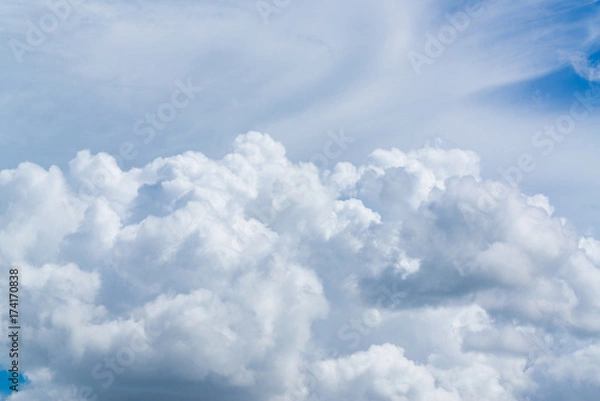 Obraz Blue sky with soft tiny cloud, cloudscape on sunny day for background or postcard.