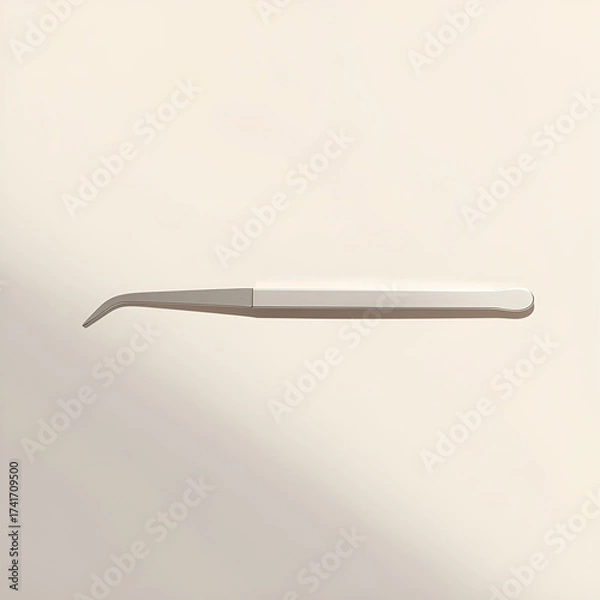 Fototapeta A single dental tool, a scaler or probe, lies horizontally against a plain, light background with a soft shadow.