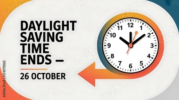 Fototapeta 6 Oct Daylight Saving Time Ends Simple clean banner with clock going back, Fall Back Clock, created with generative ai