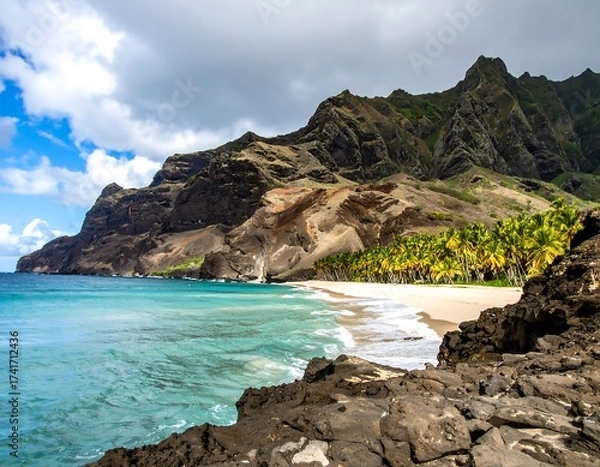 Fototapeta Tropical beach with dramatic cliffs