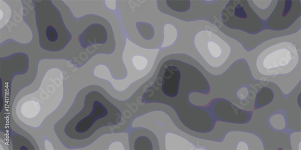 Fototapeta Organic contour map pattern in grayscale with subtle purple outlines, showcasing abstract organic shapes and fluid transitions ideal for modern design backgrounds