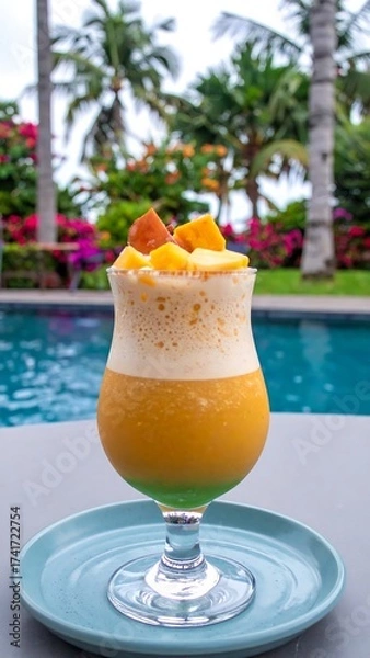 Obraz Tropical layered smoothie by a pool
