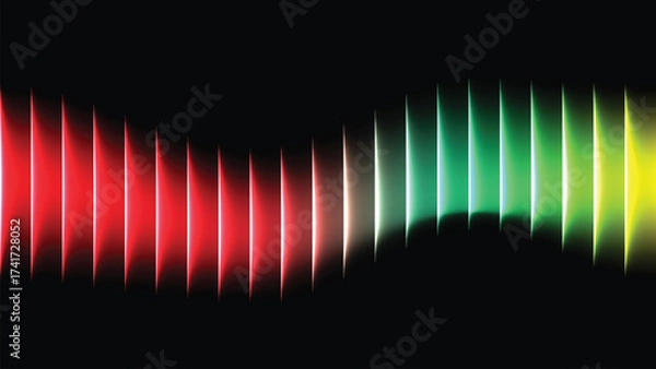 Fototapeta Abstract glowing light bars transitioning from red to yellow on black background vector
