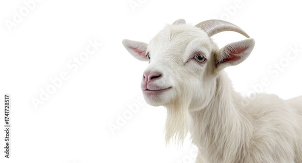 Fototapeta Portrait of a White Goat on a White Background