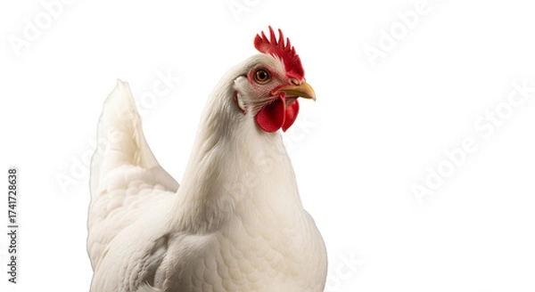 Fototapeta Portrait of a White Hen with Red Comb and Wattles