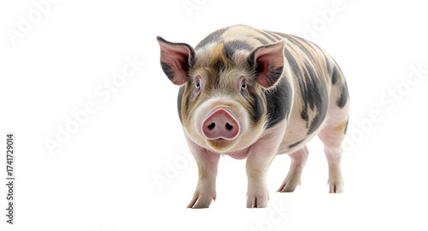 Fototapeta Striped Pig on White Background, Livestock, Animal Portrait, Farm Animals, Piggy