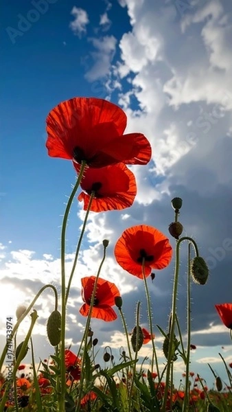 Obraz Red poppies against a dramatic sky
