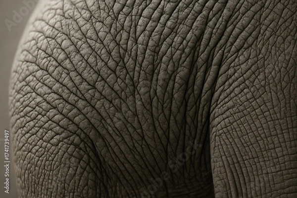 Fototapeta Elephant Skin Textures: A close-up view presents a detailed, textured surface of an elephant's skin, revealing the intricate patterns and ruggedness of nature's design.