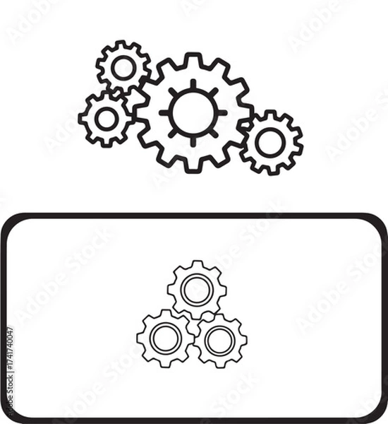 Fototapeta Black and White Outline Gear Icons Representing Mechanical Systems and Industrial Processes