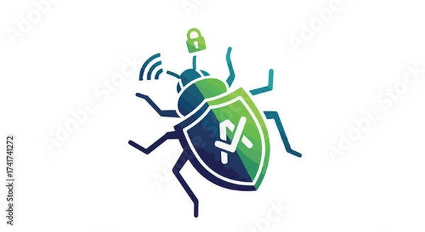Fototapeta Stylized Cybersecurity Bug Icon with Shield, Padlock, and WiFi Signal