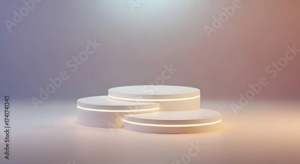 Obraz Minimalist Stage With Three Pedestals and Subtle Lighting for Presentations and Product Showcases