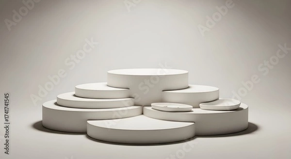 Fototapeta Circular Podium Steps on a Light Background, A 3D Render of a Multi-Tiered Display Stage for Presentations