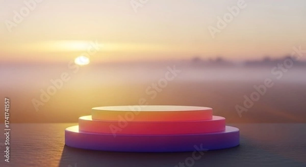Fototapeta Sunrise Stage Gradient Platform Amidst Misty Dawn