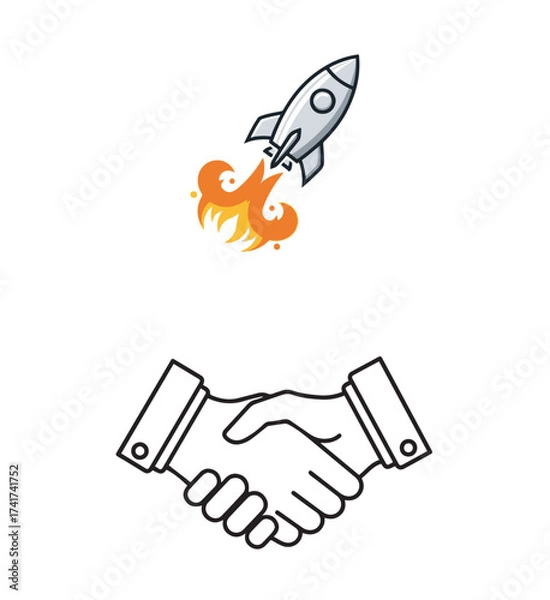Fototapeta Rocket Launch and Handshake Symbolizing Business Growth and Partnership