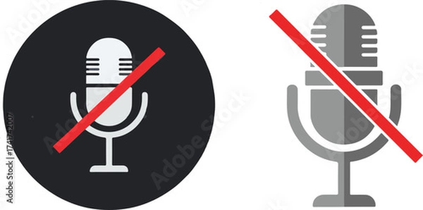 Fototapeta Muted Microphone Icons on Dark and White Backgrounds