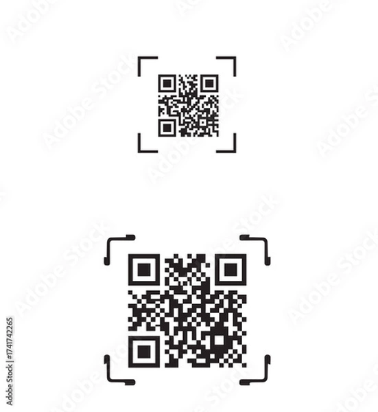 Fototapeta Two Black and White QR Codes with Target Scan Frames on a White Background