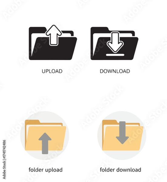Fototapeta Upload and Download Folder Icons Set for Digital Data Transfer