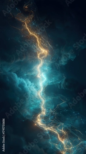 Fototapeta Digital Lightning Bolt Connecting Clouds in Cyber Sky