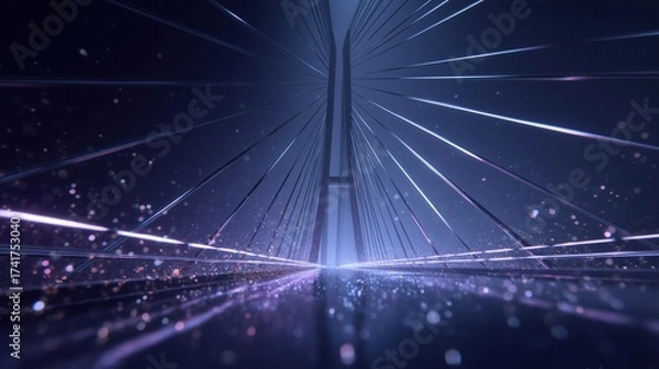 Fototapeta Digital Suspension Bridge with Glowing Network Connections