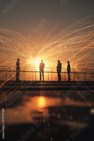 Fototapeta Business Team in Sunset Network Light