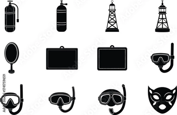 Fototapeta Diver elements isolated on white background