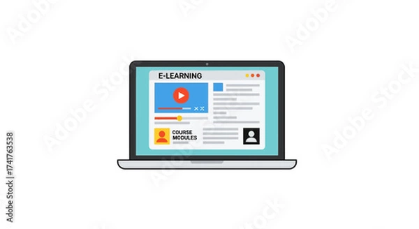 Obraz Elearning Vector Illustration with Laptop and Modules in Modern Style