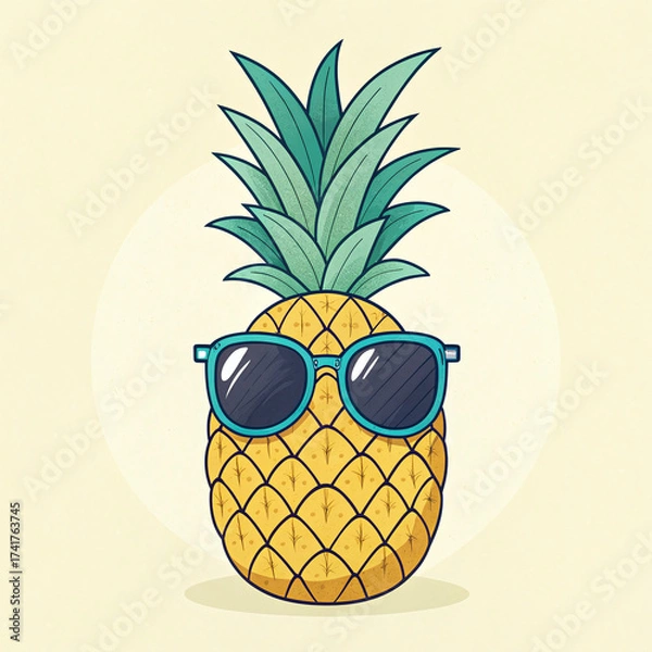 Obraz Cool Pineapple with Sunglasses Illustration