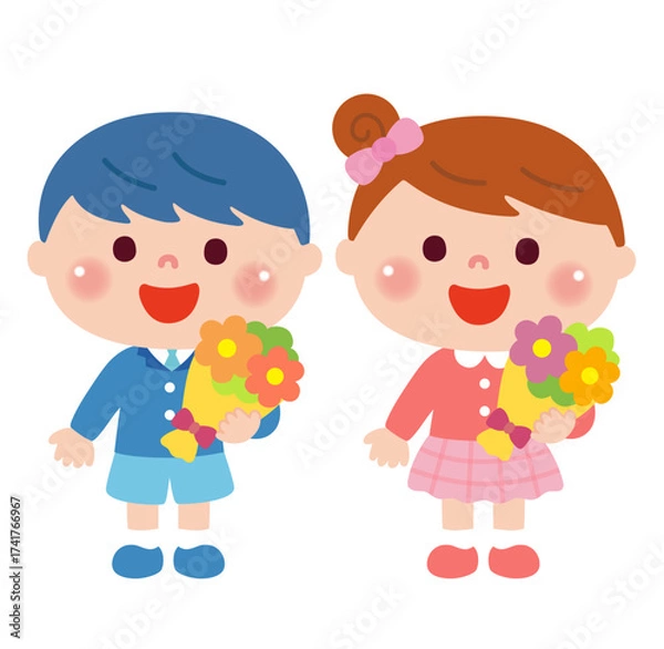 Obraz お別れ会で花束を持つ子どもたち