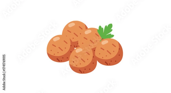 Fototapeta Illustration of delicious meatballs with green parsley on a white background ready to eat and