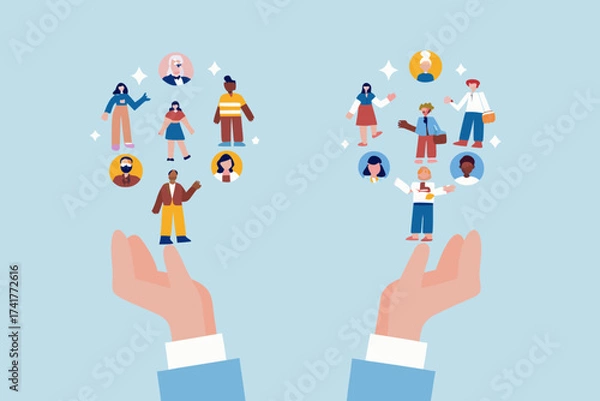Fototapeta Hands holding diverse groups of people in circles representing community and connection